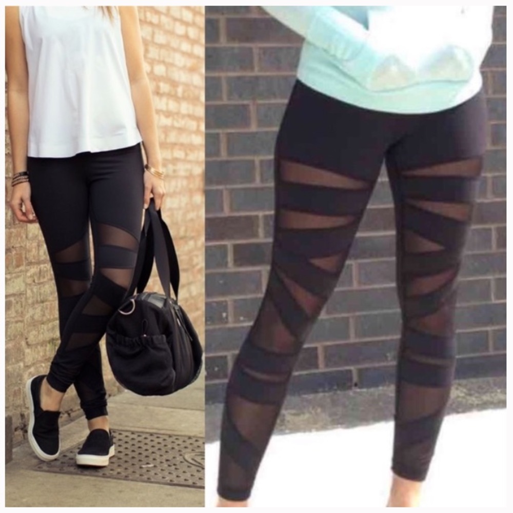 Lululemon black sheer bondage criss cross cage cut outs leggings S 4 - Picture 3 of 8